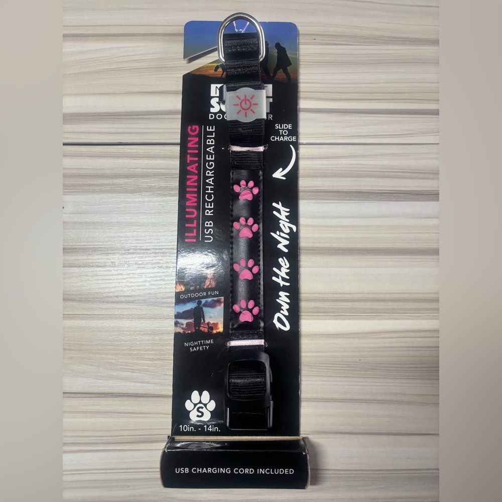 Illuminating USB Rechargeable Dog Collar - Black and Pink